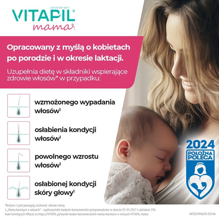 Vitapil Mama kapsułki przy wypadaniu włosów po ciąży i podczas karmienia, 60 szt.