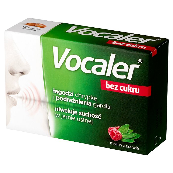 Vocaler bez cukru malina z szałwią 12 pastylek do ssania