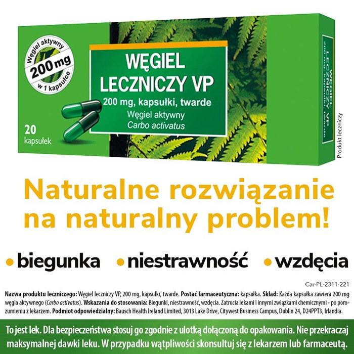 Węgiel leczniczy VP 200 mg 20 kapsułek / Biegunka