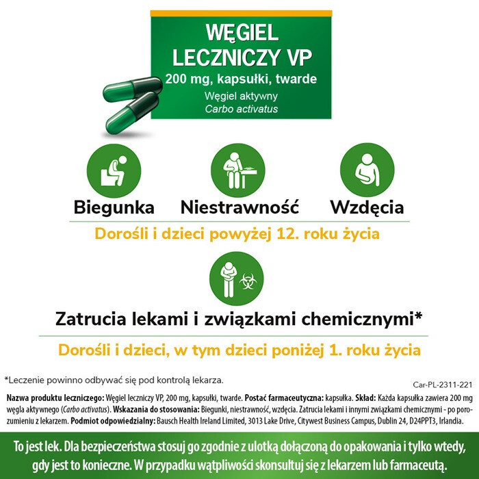 Węgiel leczniczy VP 200 mg 20 kapsułek / Biegunka