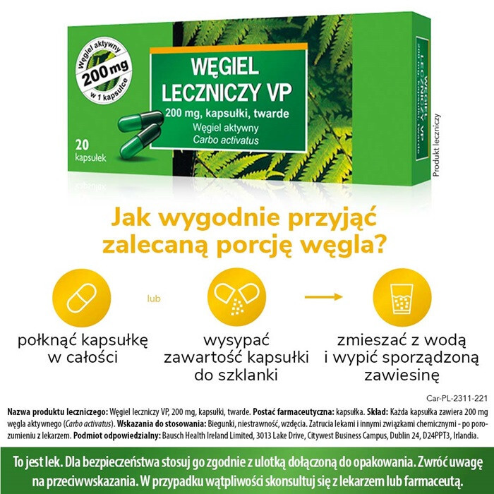 Węgiel leczniczy VP 200 mg 20 kapsułek / Biegunka