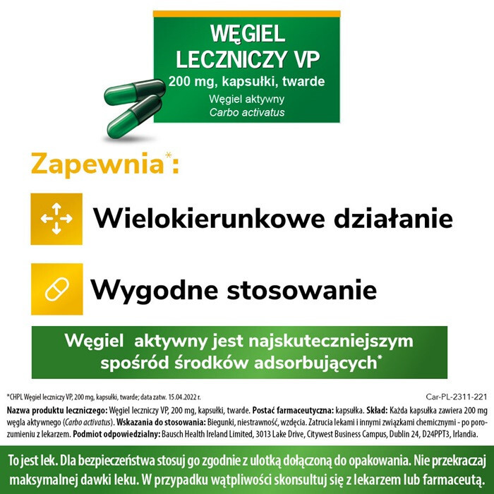 Węgiel leczniczy VP 200 mg 20 kapsułek / Biegunka