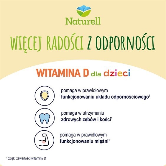 Naturell Witamina D dla dzieci tabletki do rozgryzania i żucia o smaku waniliowo-truskawkowym, 60 szt.