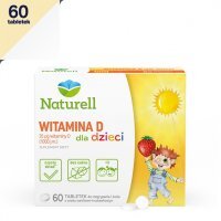 Naturell Witamina D dla dzieci tabletki do rozgryzania i żucia o smaku waniliowo-truskawkowym, 60 szt.