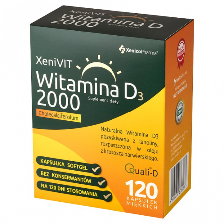 XeniVIT Witamina D3 kapsułki z witaminą D3 2000 IU na odporność, 120 szt.