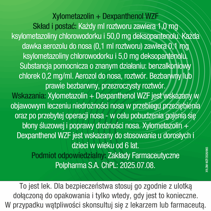 Xylometazolin + Dexpanthenol WZF aerozol do nosa, 10 ml