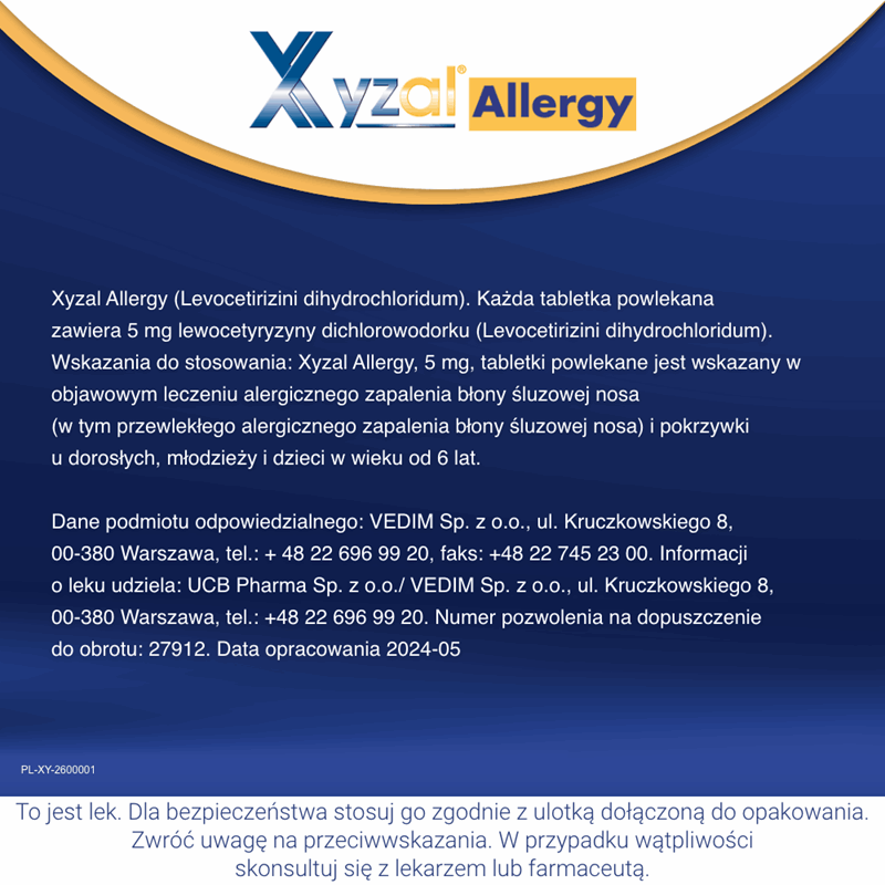 Xyzal Allergy 5 mg tabletki powlekane na alergię, 10 szt.