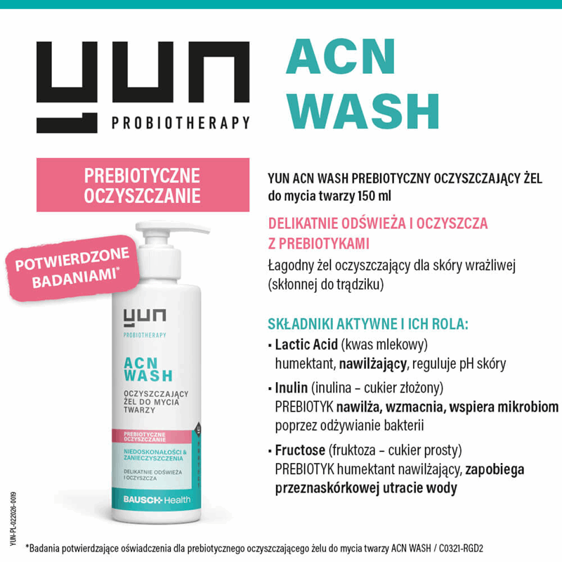 Yun ACN Wash Żel oczyszczający do mycia twarzy prebiotyczny, 150 ml