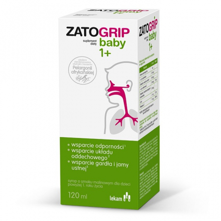 Zatogrip Baby 1+ syrop dla dzieci o smaku malinowym, 120 ml