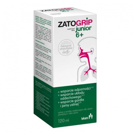 Zatogrip Junior 6+ syrop dla dzieci o smaku malinowym, 120 ml