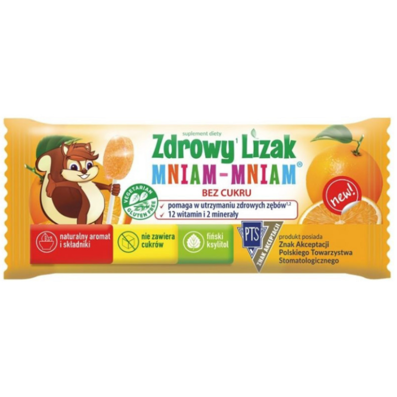 Zdrowy lizak Mniam-Mniam o smaku pomarańczowym, 1 szt.