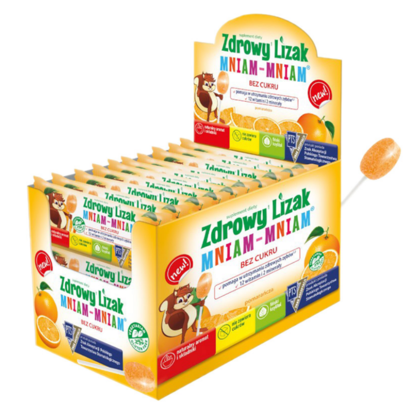 Zdrowy lizak Mniam-Mniam o smaku pomarańczowym, 40 szt.