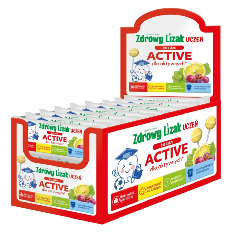 Zdrowy Lizak Uczeń Active o smaku winogronowo-cytrynowym, 40 szt.