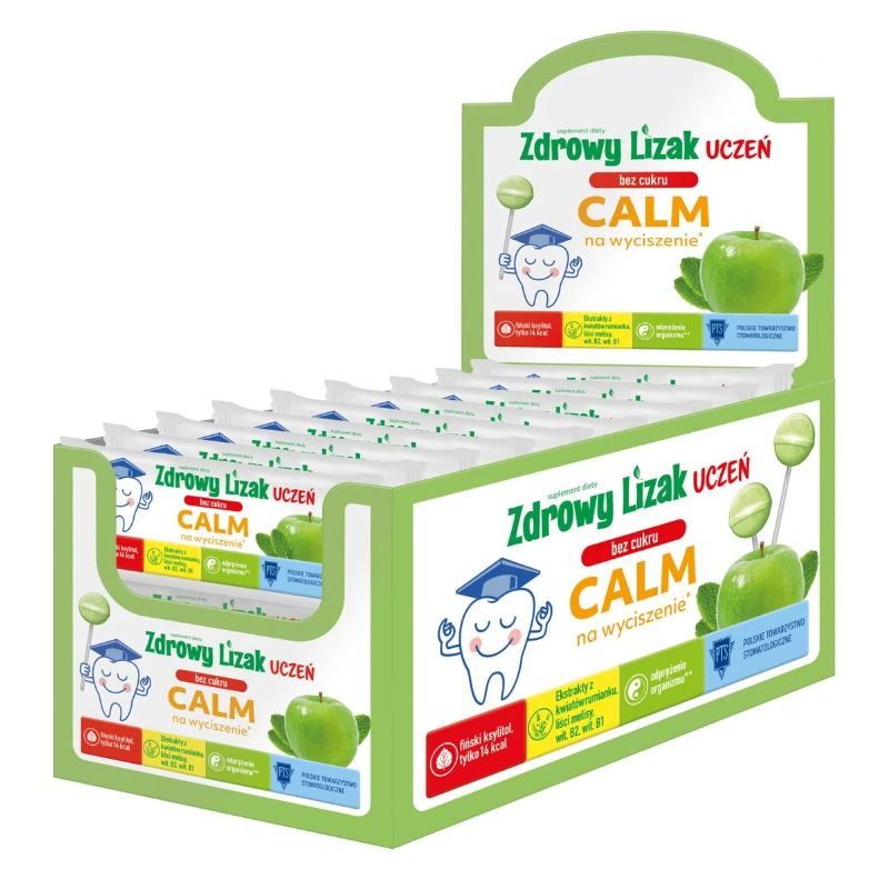Zdrowy Lizak Uczeń Calm o smaku jabłkowo-miętowym, 40 szt.
