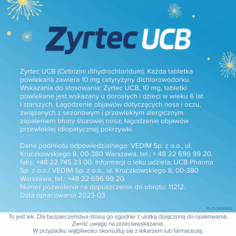 Zyrtec UCB 10 mg 10 tabletek powlekanych (Alergia )